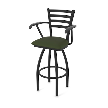 Holland Bar Stool Co Jackie with Arms 25 in. Swivel Counter Stool with Black Wrinkle Finish and Canter Pine Seat 415